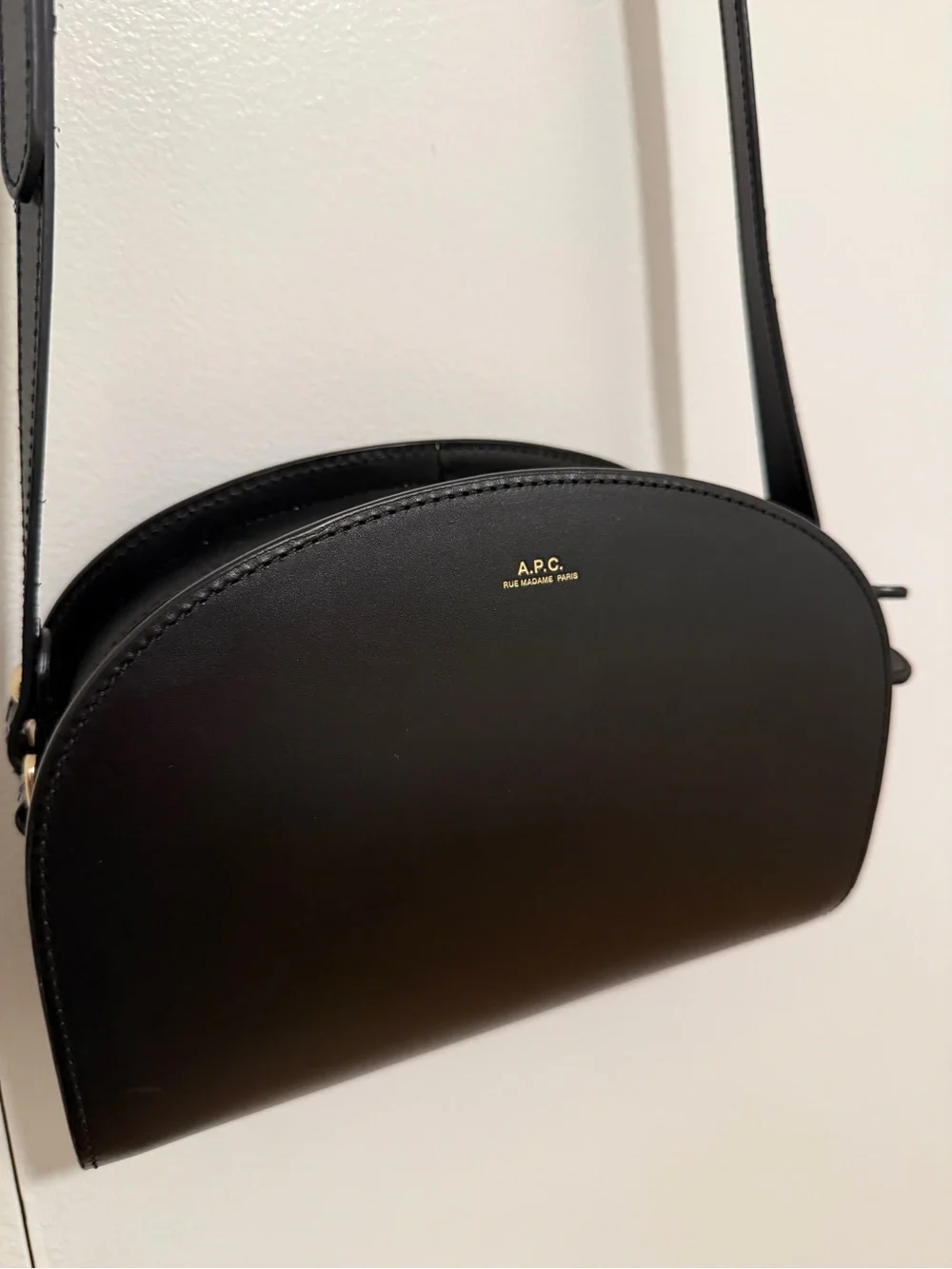 A.P.C. Black Demi-Lune Crossbody Bag with Gold Logo